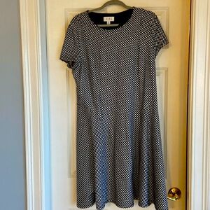 Elle Women White Dots Black Fit & Flare Dress XL